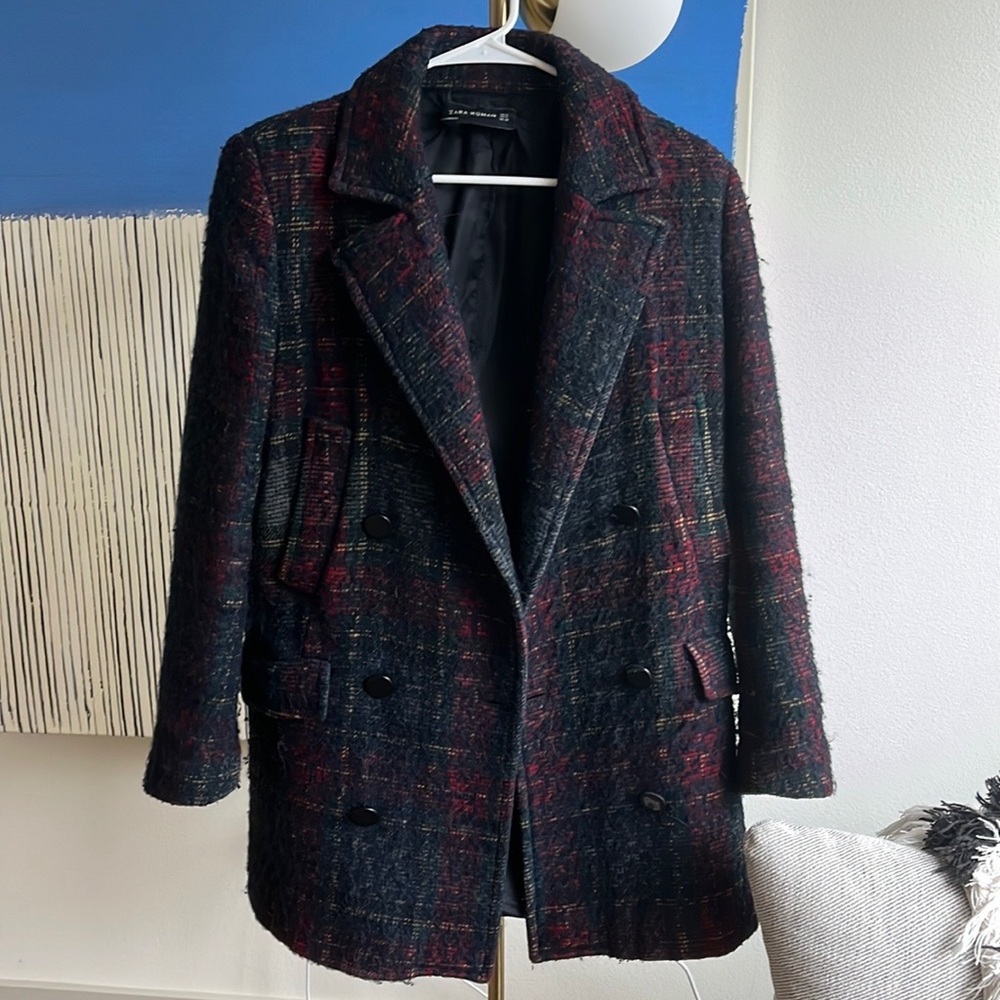 Zara plaid coat with lapel size M